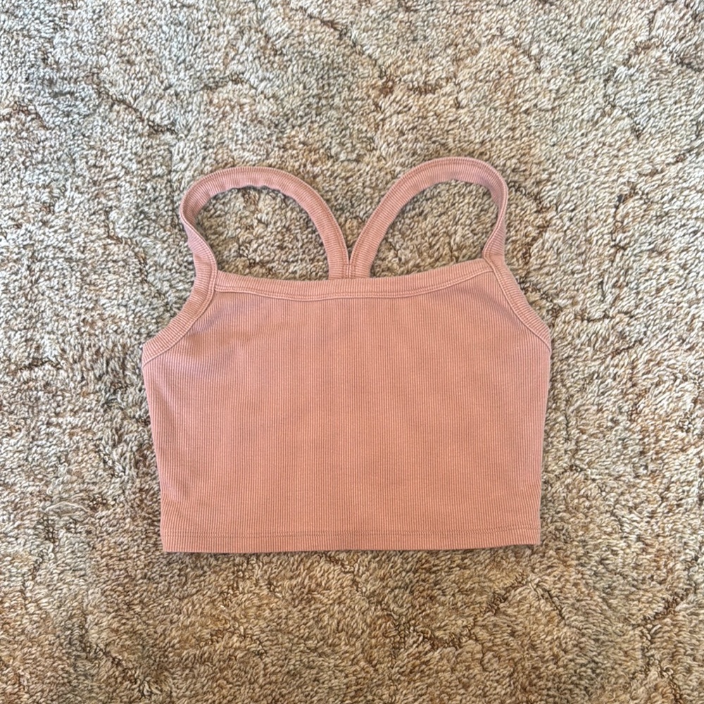 Brown Ribbed Crop Top